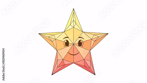 Adorable geometric star character smiling cheerfully, radiating playful joy and optimistic vibes, perfect for kids' products and positive branding needs