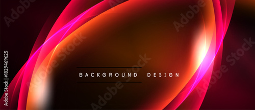 Abstract red waves over dark background. Bright center glow creates dynamic visual effect. Modern design element.