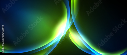 Abstract flowing shapes, vibrant blues, greens, yellows. Smooth gradients create dynamic visual impact. Minimalist design, modern aesthetic.