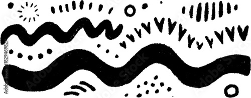 Silhouette hand-drawn outlines in black. Featuring various abstract shapes, this creative vector illustration presents a modern doodle aesthetic.