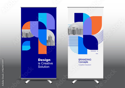 RollUp template vector illustration, Designed for style applied to the expo. Publicity banners, business model vertical.