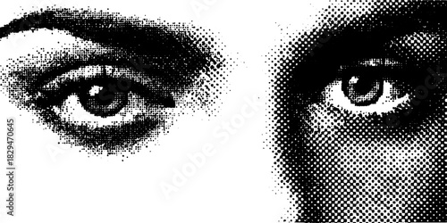 Eye detail in halftone style. Black and white vector illustration showcasing modern design and contrast.