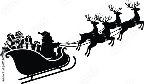 Santa claus sleigh with reindeer silhouette