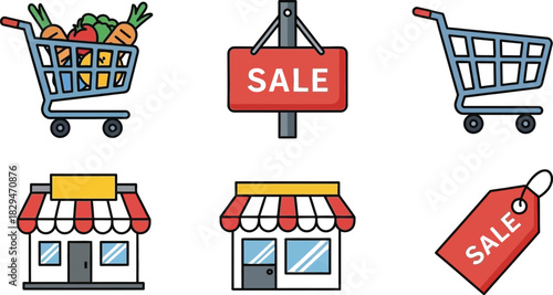 Shopping and sale retail icons set