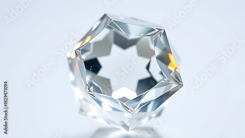 condoning. A naturally formed icosahedral crystal mineral, refracting geometric light in soft natural lighting against a clean background. STEM education sheets.