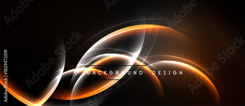 Abstract orange lines form dynamic curves. White glows highlight shapes against dark background. Modern design element.