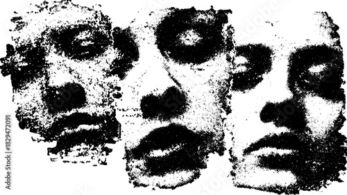 Illustration of a face in black and white with high contrast. It features artistic details in a modern, abstract vector style.