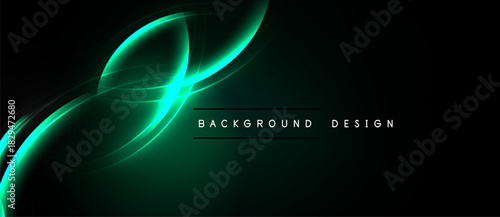 Dark background features vibrant turquoise lines. Abstract shapes create dynamic flow, modern aesthetic. Minimalist design, elegant presentation.