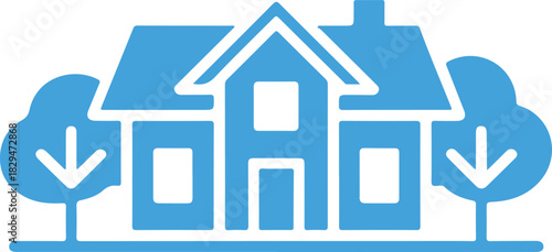 Blue house icon with trees on white background home building home icon building icon