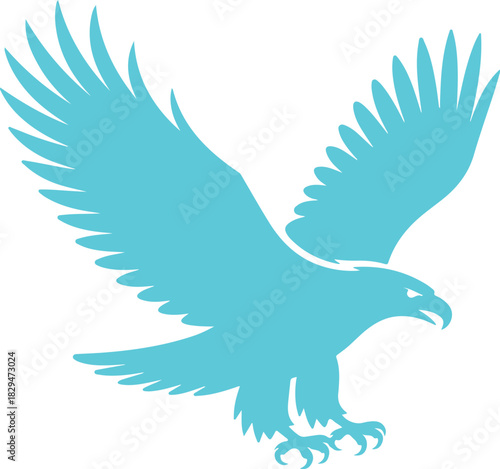Cyan eagle bird silhouette with wings spread wide blue vector