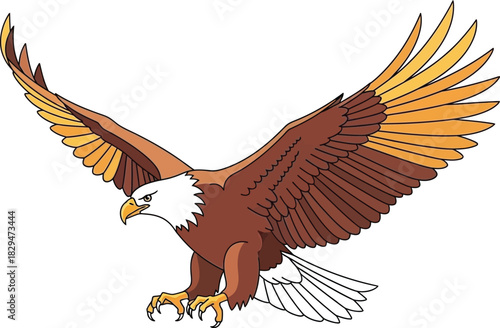 Bald eagle flying flat design vector illustration