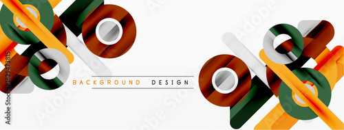 Abstract geometric shapes, vibrant colors, modern design. Overlapping layers create dynamic visual effect. Clean white background enhances composition.