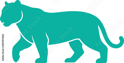 Teal silhouette of a walking tiger on a white background animal turquoise