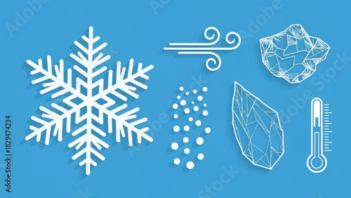 Winter Christmas Vector Icon Set Snowflake, Ice, Thermometer for Cold Weather