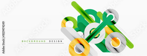 Abstract geometric shapes overlap, creating dynamic visual effect. Bright colors contrast against white background. Modern design element.