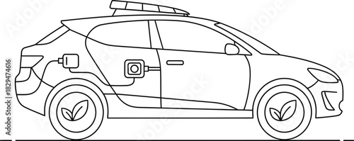 Electric vehicle charging flat line art