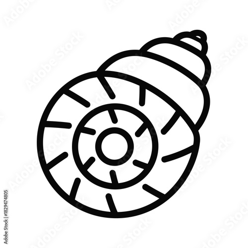 Abstract spiral seashell outline icon design, simple sea mollusk shell vector symbol, marine life graphic element