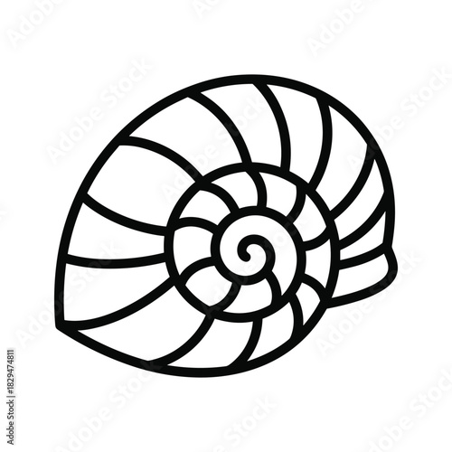 Minimalist spiral seashell outline vector icon design. simple snail shell illustration element.