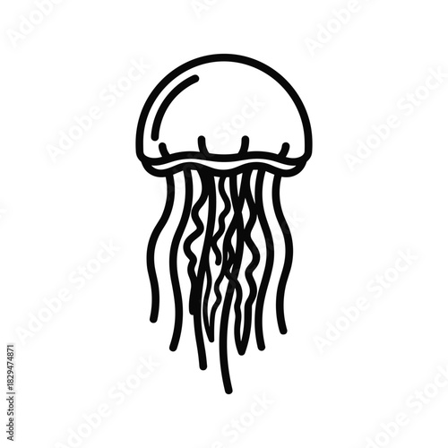 Minimalist jellyfish outline icon. black line art drawing of a marine animal. ocean sea creature design element.