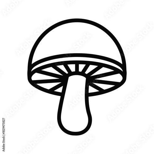 Mushroom icon black outline line art fungus illustration vector pictogram symbol nature food ingredient design