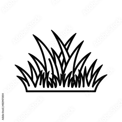 Simple black outline drawing of a clump of grass, vector illustration, nature element icon for design.