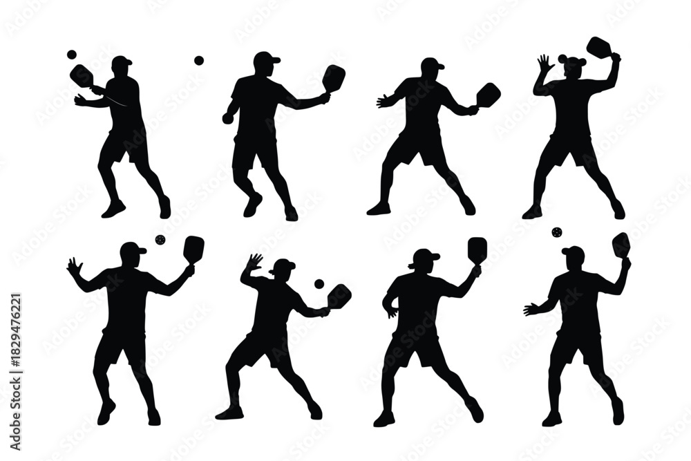 Obraz premium silhouettes of pickleball players in various actions