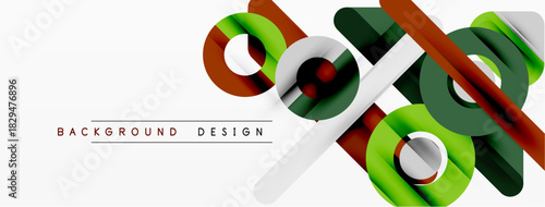 Abstract geometric shapes overlap, creating dynamic visual effect. Colors include green, brown, gray, white. Modern design element.