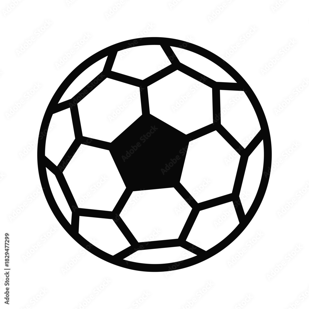 Obraz premium Classic black and white soccer ball icon with geometric panel design, simple vector graphic illustration
