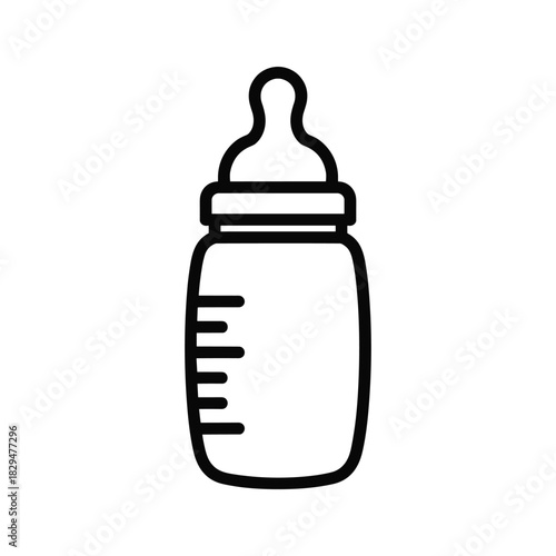 Baby bottle line art icon with clear measurement markings for infant feeding and childcare design