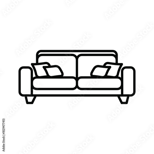 Minimalist outline icon of a modern two-seater sofa with cushions, perfect for home decor concepts