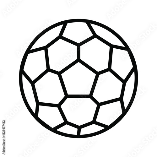 Black outline soccer ball icon illustration, classic football design for sports games and competition
