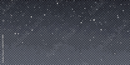 Realistic falling snow overlay on transparent background for winter season