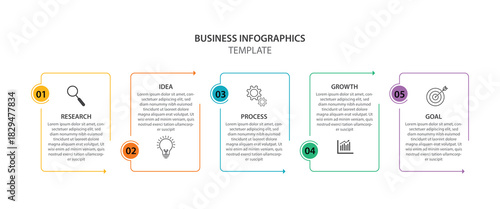 Editable business infographic template design with 5 steps. Infographic template which can be used for presentations banners, workflow layout, annual report, web design.