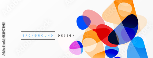 Abstract colorful shapes overlap white space. Modern design elements create dynamic visual texture. Simple background for presentations.
