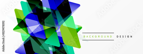 Abstract geometric shapes overlap, creating vibrant color gradients. White space provides clean contrast, modern design element.