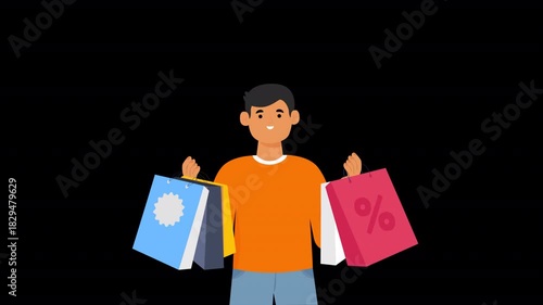 Man With Shopping Bag Animation HD On Alpha
