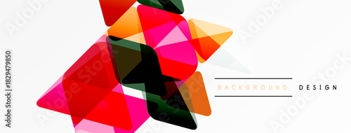 Abstract geometric shapes overlap, creating vibrant colorful design. Modern style, suitable for banners or backgrounds.