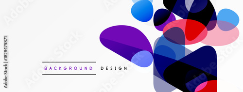 Abstract colorful shapes overlap white space. Modern design elements create dynamic visual texture. Background suggests creativity, innovation.