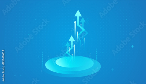 Multiple ne-on arrows move upward, reflecting increasing profits, economic improvement, and data-driven decision-making in finance. illustrating financial progress