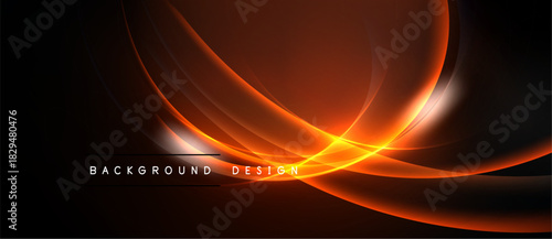 Abstract orange lines over black background. Dynamic curves create modern visual effect. Minimalist design suitable for digital projects.