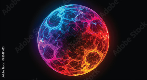 A mesmerizing digital rendering of a pulsating orb filled with intricate, multicolored plasma filaments, creating a stunning visual effect of contained, volatile energy in deep space.