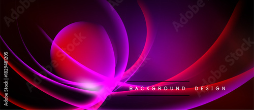 Abstract floral design. Vivid magenta, purple, red hues blend seamlessly. Dynamic curves create flowing, modern aesthetic. Background features dark gradients.