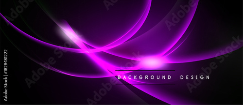 Abstract purple lines create dynamic flow. Dark background emphasizes bright curves, modern design elements present. Simple text reads background design.