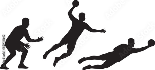 Handball players in action silhouettes isolated on white background