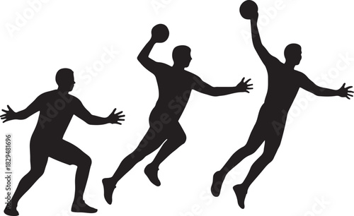 Silhouette sequence of a handball player throwing a ball during a game