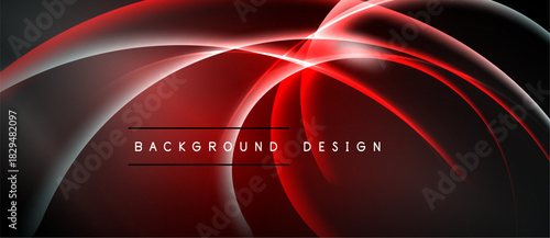 Abstract red light streaks over dark background. Elegant curves create dynamic visual impact. Modern design element for projects.