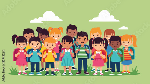 A Diverse Group of Happy School Children Standing Together.