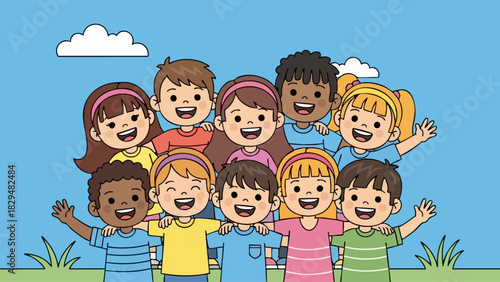 Diverse Group of Children Embracing Unity and Friendship.