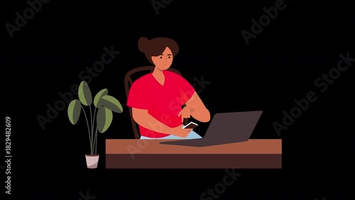 Woman Using Gadgets Animation HD On Alpha
