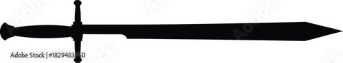 Broadsword or Claymore Silhouette, Black Vector Icon of a Large Medieval Knight's Sword, Symbolizing Strength, Honor, and Ancient Warfare Design